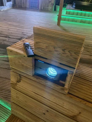 Outdoor cinema projector at Orchard Hideaway, evening entertainment near Penrith