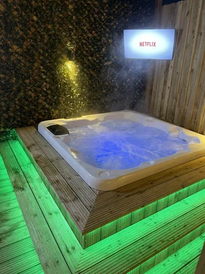 Hot tub at Orchard Hideaway spa, relaxing retreat near the Lake District